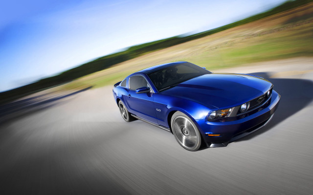 Blue mustang road grass trees free wallpaper - medium preview image