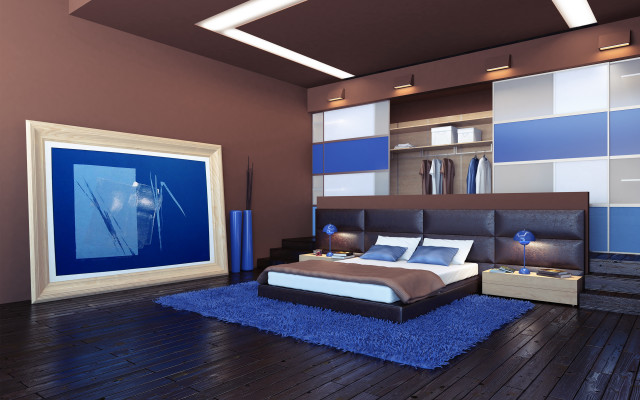 Bedroom blue rug painting 3d free wallpaper - medium preview image