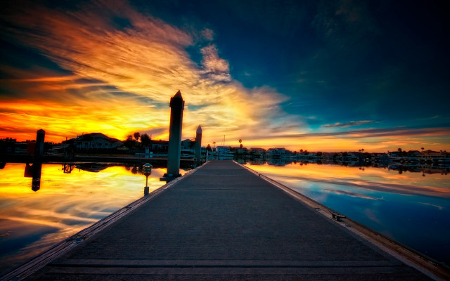Dock clocktower sunset water clouds free wallpaper - medium preview image