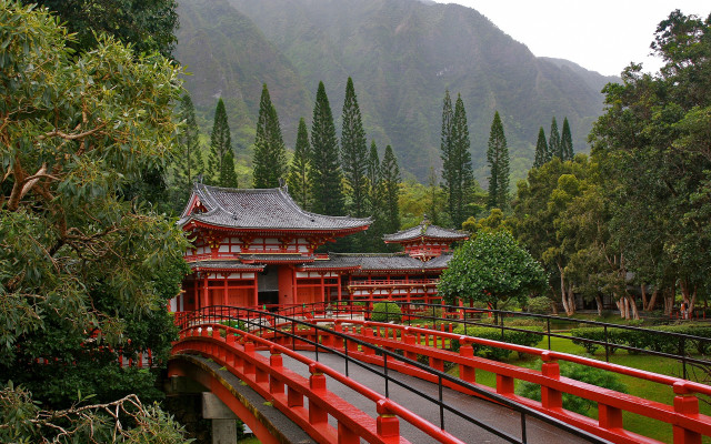 Red bridge pond autumn eastasian free wallpaper - medium preview image