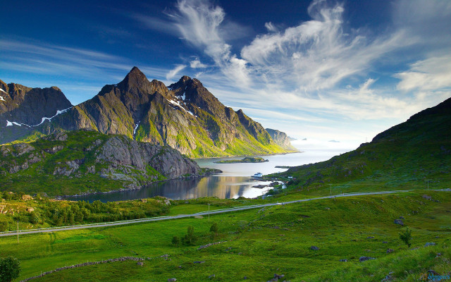 Mountain lake road bush flowers free wallpaper - medium preview image