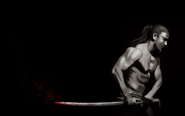 Dark fantasy man sword blooded free wallpaper - medium preview image