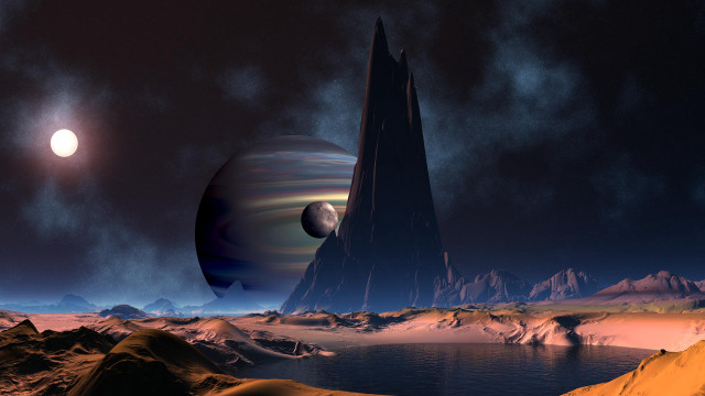 Distant planet mountain city lights free wallpaper - medium preview image