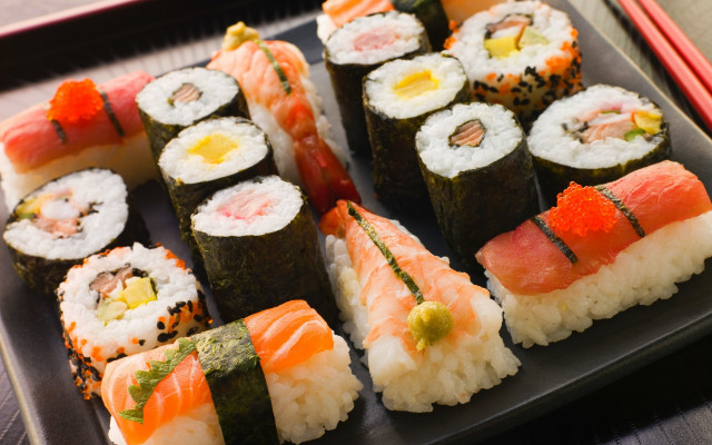 Sushi plate chopsticks fork table free wallpaper - medium preview image