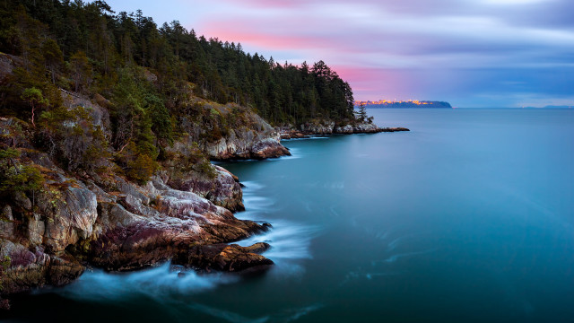 Mystical lake mountain shore forest free wallpaper - medium preview image