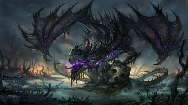 Demonic dragon purple eyes horns free wallpaper - medium preview image