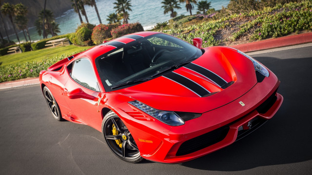 Red sports car beach palm free wallpaper - medium preview image