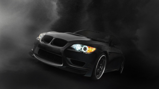 Black car yellow headlight fog free wallpaper - medium preview image