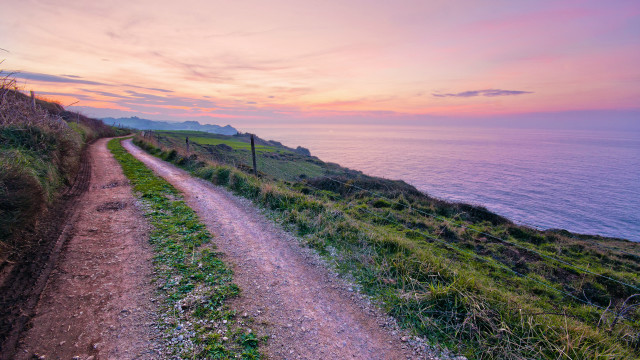 Dirt road hill ocean sunset free wallpaper - medium preview image