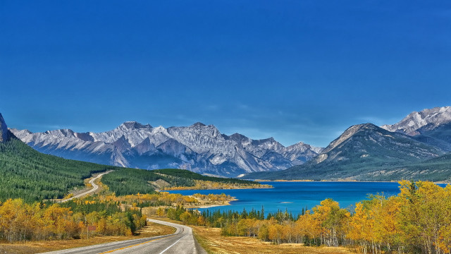 Scenic mountain lake road forest free wallpaper - medium preview image