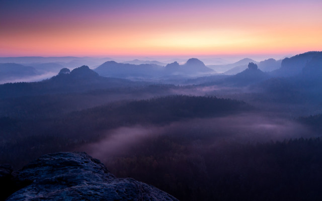 Mountain range foggy valley sunset free wallpaper - medium preview image