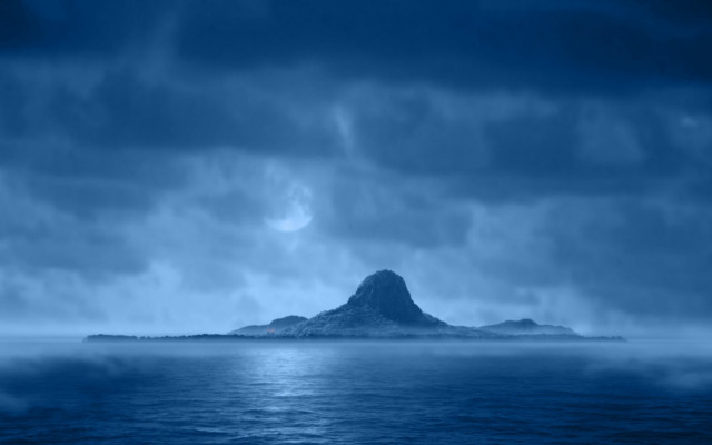 Large island moonlit ocean beach free wallpaper - medium preview image
