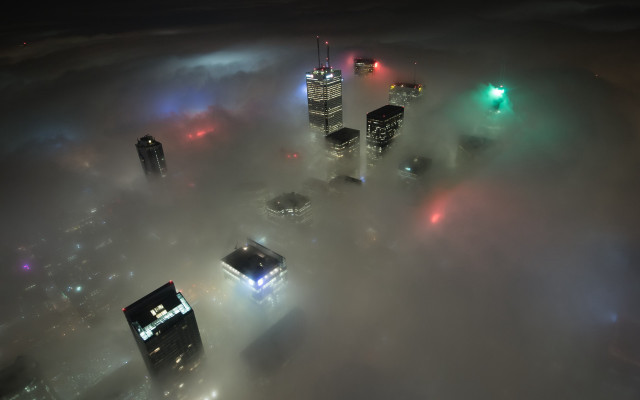 Foggy night cityscape lights skyscraper free wallpaper - medium preview image