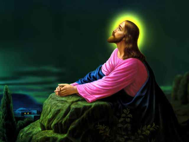 Jesus sitting rock green sky free wallpaper - medium preview image