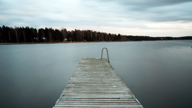 Dock lake boat trees clouds free wallpaper - medium preview image