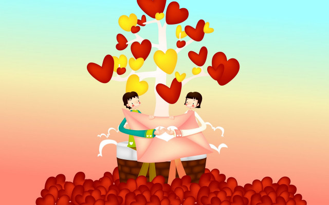 Couple giant tree hearts sky free wallpaper - medium preview image