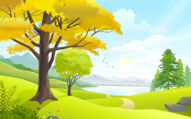 Scenic green landscape lake trees free wallpaper - medium preview image