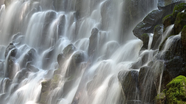 Waterfall moss rocks cloudy storm free wallpaper - medium preview image
