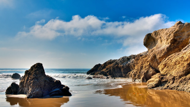 Rocky beach formation water sky free wallpaper - medium preview image