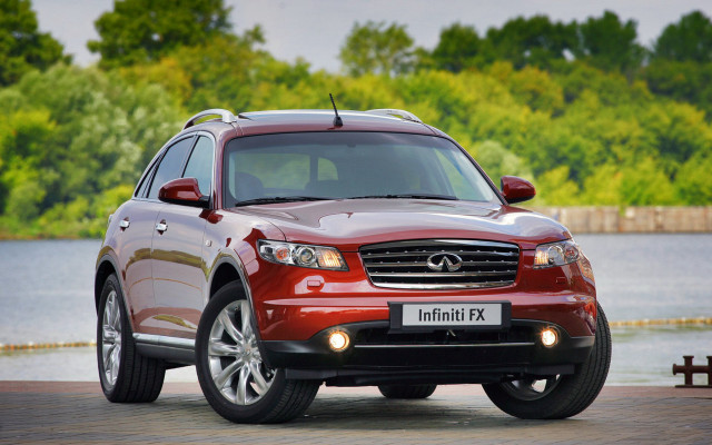 Red suv water trees bench free wallpaper - medium preview image