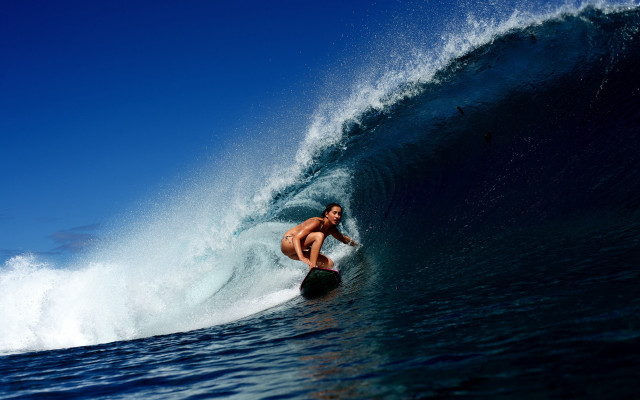 Surfing man ocean wave sky free wallpaper - medium preview image