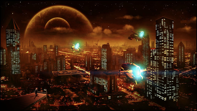 Futuristic city alien object night free wallpaper - medium preview image