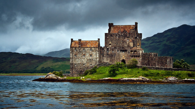 Castle island lake mountains clouds free wallpaper - medium preview image
