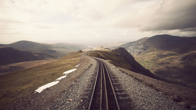 Mountain train track clouds sunset #2 free wallpaper - medium preview image