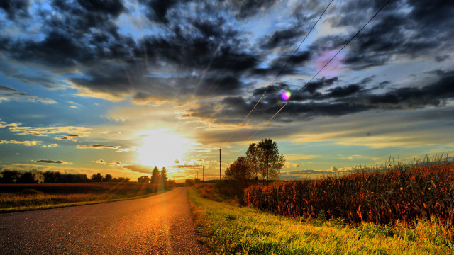 Sunset road field trees clouds #2 free wallpaper - medium preview image