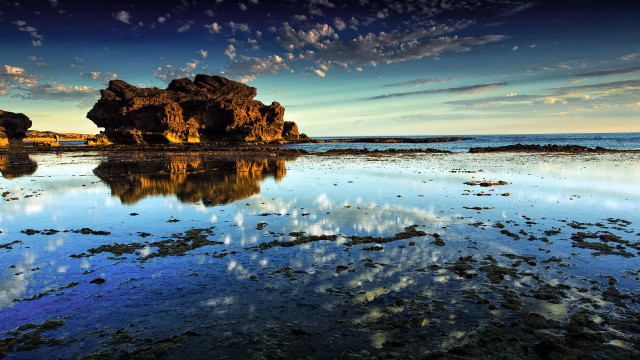 Large rock beach ocean cloudy #2 free wallpaper - medium preview image