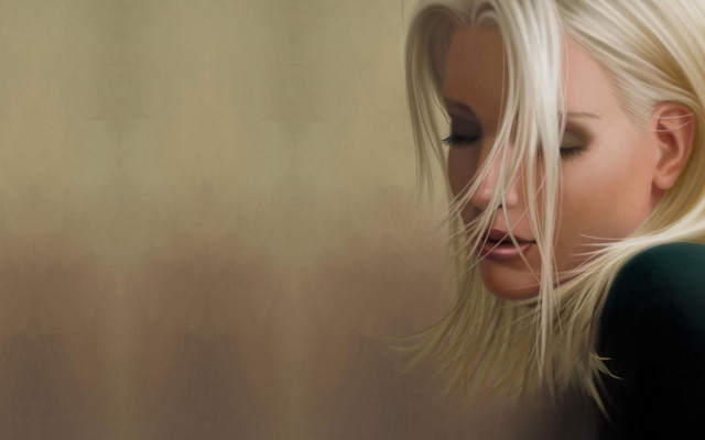 Blonde woman green shirt eyes free wallpaper - medium preview image