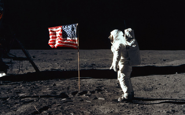 Astronaut moon flag space art free wallpaper - medium preview image