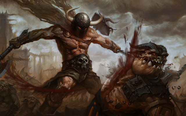 Battle demons fantasy armor axe free wallpaper - medium preview image