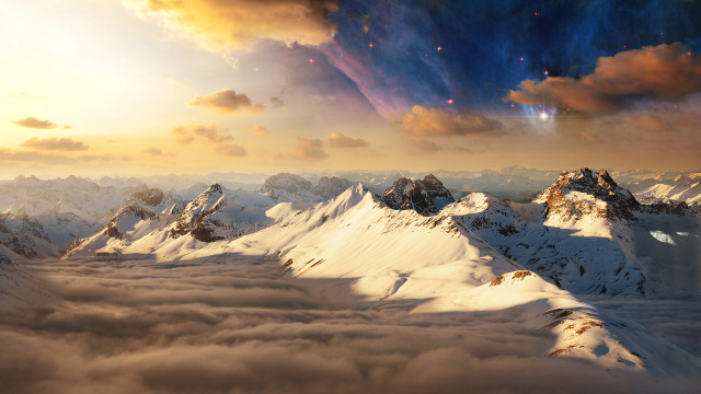 Mountain range clouds bright sky free wallpaper - medium preview image