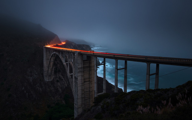 Train bridge foggy sky water free wallpaper - medium preview image