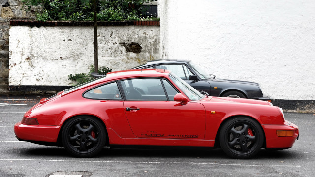 Red porsche parking lot white free wallpaper - medium preview image