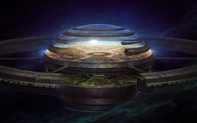 Futuristic space station green field free wallpaper - medium preview image