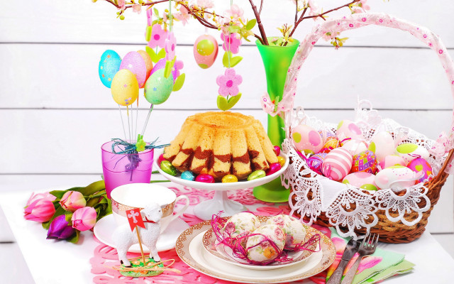 Table cake flowers eggs food free wallpaper - medium preview image