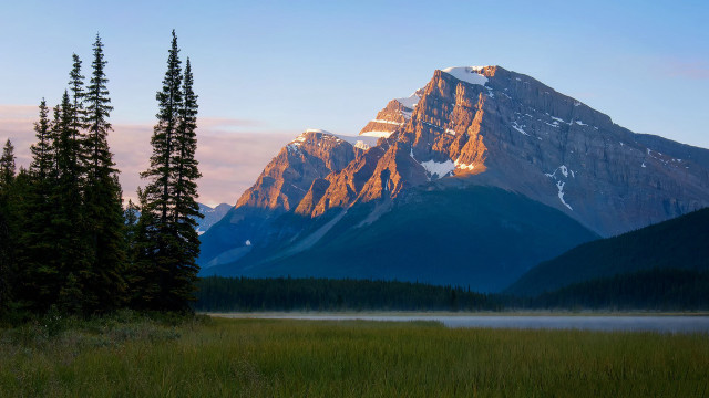 Mountain range lake forest fog free wallpaper - medium preview image