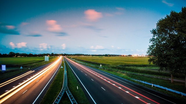 Highway trees night light streaks free wallpaper - medium preview image
