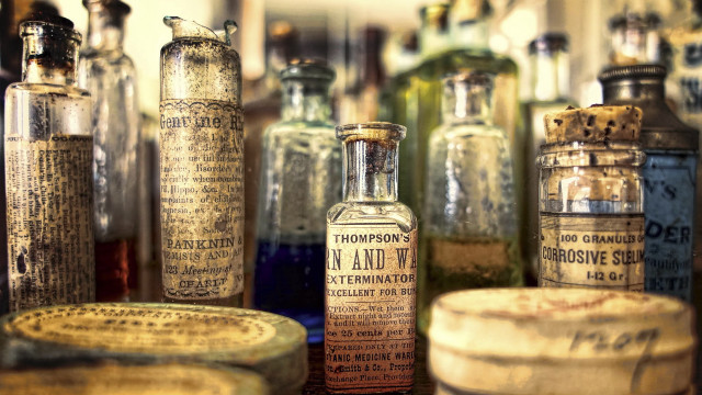 Vintage bottles jars microscopic neoplasticism free wallpaper - medium preview image