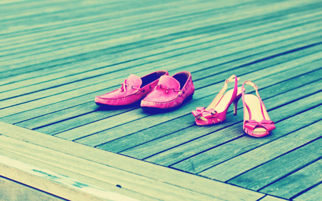 Pink shoes highheels wooden deck free wallpaper - medium preview image