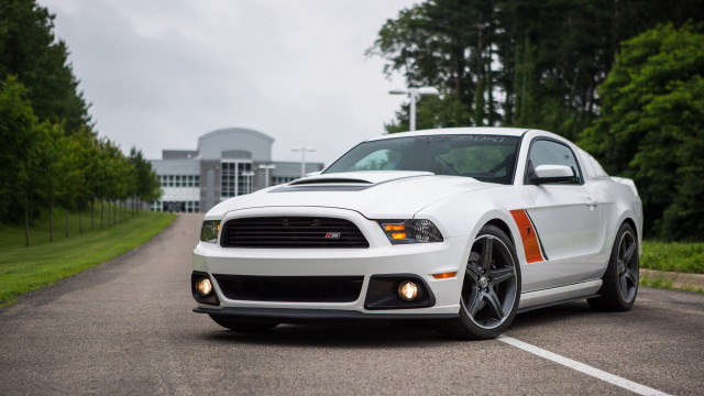 White mustang parking lot trees free wallpaper - medium preview image