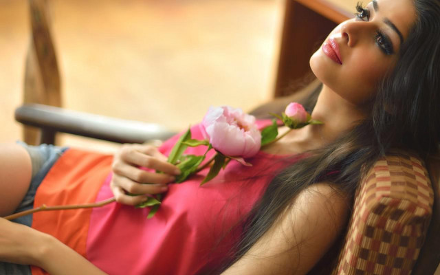 Woman chair flower pink rose free wallpaper - medium preview image