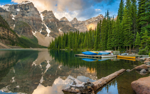 Lake mountains boats clouds forest free wallpaper - medium preview image
