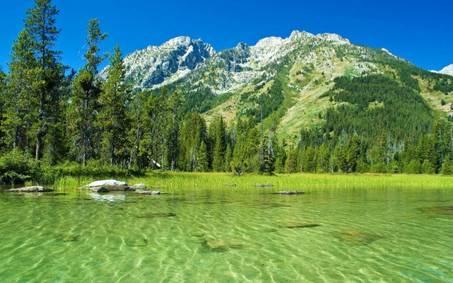 Mountain lake green forest sky free wallpaper - medium preview image