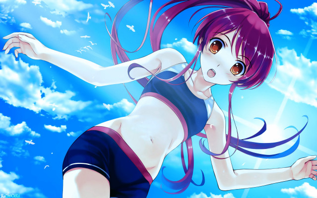 Pink haired girl flying outstretched free wallpaper - medium preview image