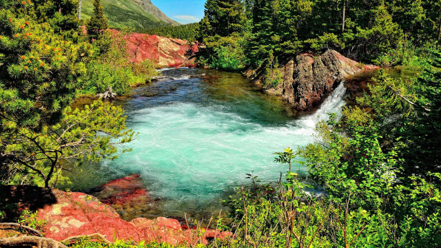 River forest waterfall autumn nature free wallpaper - medium preview image