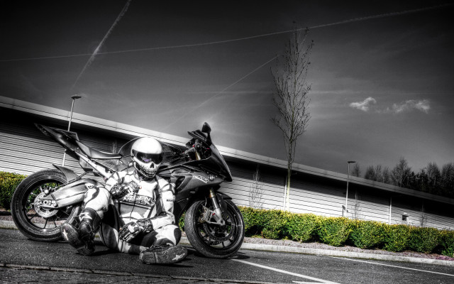 Motorcycle roadside helmet blackwhite outdoors free wallpaper - medium preview image