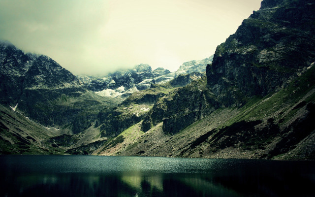 Mountain range lake forest sky free wallpaper - medium preview image